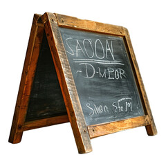 A solid wooden A frame empty chalkboard on transparent background