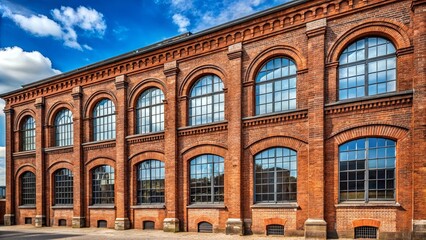 Obraz premium Industrial red brick building with arched windows exuding old-world charm