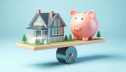 House and Piggy bank on seesaw. Real estate business mortgage investment and financial loan concept. real estate property.