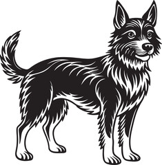 Vector black and white illustration of a dog isolated on a white background