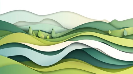 Experience a fresh take on design with a vibrant green gradient papercut background that adds depth and style to any project. This modern illustration features wavy shapes and textures
