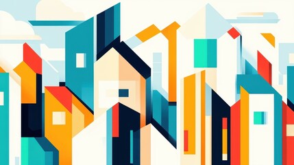 A vibrant, geometric abstract background featuring flat design elements, perfect for modern visuals and captivating illustrations.