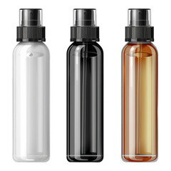 various plastic bottles for cosmetic storage on transparent background