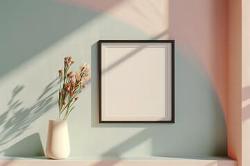 Scandinavian style blank black frame mockup on a pastel colored