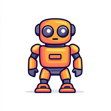 orange robot standing, cartoon style clip art preview
