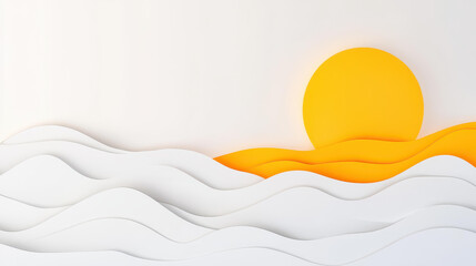 Modern abstract design featuring a white papercut background with yellow halftone patterns and geometric layers.