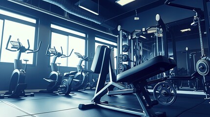 Fototapeta premium Gym equipment and barbells in a gym room 