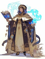 Obraz premium A Woman in a Long Robe Holding a Book and Performing Magic