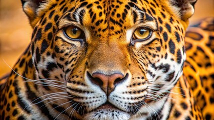 Fototapeta premium Closeup of a jaguar's face with black spots on orange fur