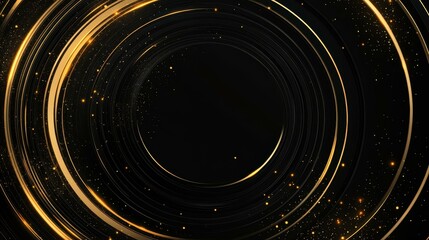 Fototapeta premium A mesmerizing abstract gold circle pattern spins, creating a dynamic visual experience against a black backdrop.