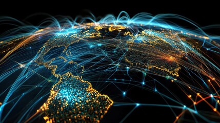 Illuminated Global Network and Connectivity Around the World