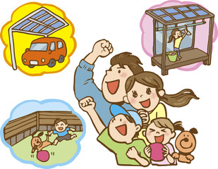 お庭の夢に向かう家族png