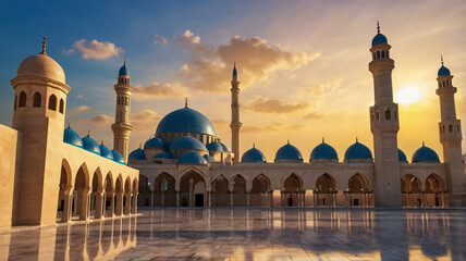 Fototapeta premium Great mosque with sunrise on background