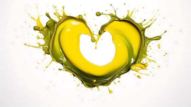 heart made of colorful splashes. Oil splashes forming a heart shape, depicted in either olive or engine oil, isolated on a white background