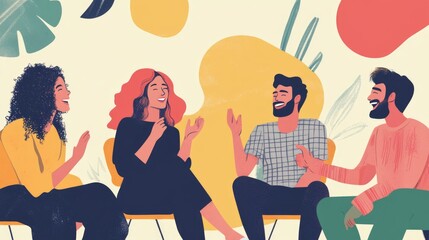 Group of Friends Laughing Together in a Casual Setting