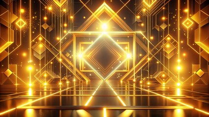 Abstract neon golden background with glowing lights and geometric shapes for a vibrant and modern aesthetic
