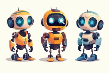 Robots standing together, illustration of robotic companionship or technological innovation