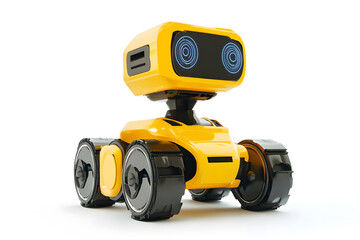 Fototapeta premium 3D Small cute robot for delivery isolated on white background. The future of automated delivery 