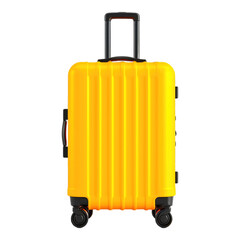 Yellow travel suitcase with wheels on a transparent background