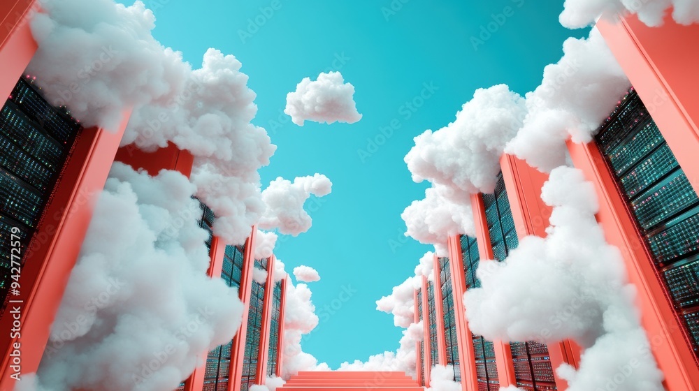 Wall mural a data center filled with servers and networking equipment, representing cloud infrastructure.
