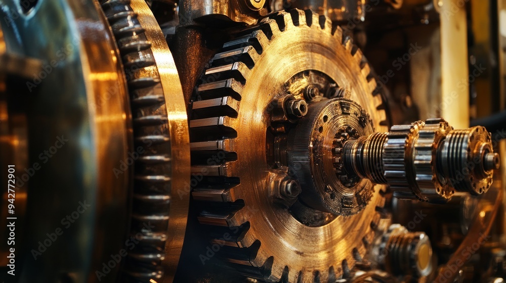 Poster Close-up of Interlocking Gears in a Complex Machine