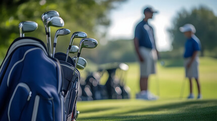 Defocused Image of Students Practicing Golf Grips with Instructor in Background