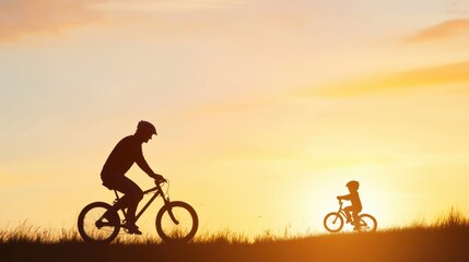 Obraz premium A parent teaching their child to ride a bicycle, signifying their guidance and support through life milestones.