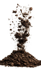 Dry soil explosion side view Isolated on white background	