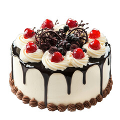 Chocolate cake with cherry isolated on transparent background