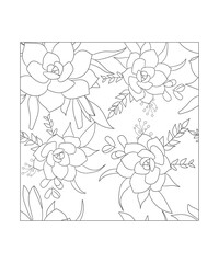 Hand drawn line art Beautiful succulent flower seamless pattern illustration Coloring book page antistress for children and adults. Perfect for coloring book, invitation, greeting card, print.