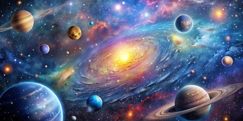 Vibrant cosmic universe filled with galaxies, stars, and cosmic phenomena