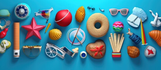 Colorful Objects Composition on a Blue Background