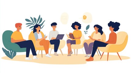 Group of Diverse People Discussing and Working Together in a Modern Setting