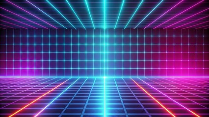 Vibrant neon grid with captivating glow, perfect for futuristic design projects