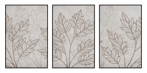 Set of 3 Printable botanical illustration. Rustic style home decor, wall decoration, picture in the frame. Grunge, vintage illustration. © Wioletta