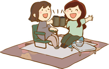 お庭で乾杯する女性たちpng