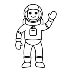 Obraz premium Outer Space Outline Design, Space Clipart - astronaut a character in a spacesuit waving Illustration in black and white