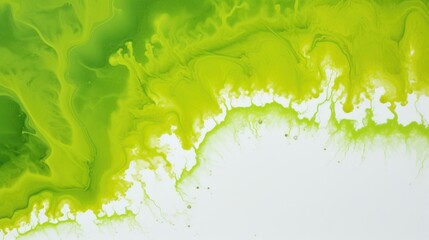 Obraz premium Abstract yellow and green paint splash on white background, an image colored ink poured over a flat surface. Banner with copy space.