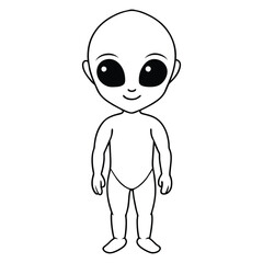 Outer Space Outline Design, Space Clipart - Baby Alien Fullbody   Illustration in black and white