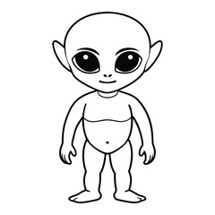 Fototapeta premium Outer Space Outline Design, Space Clipart - Baby Alien Fullbody Illustration in black and white