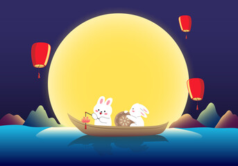 Moon and little white rabbit Mid-Autumn Festival theme vector illustration