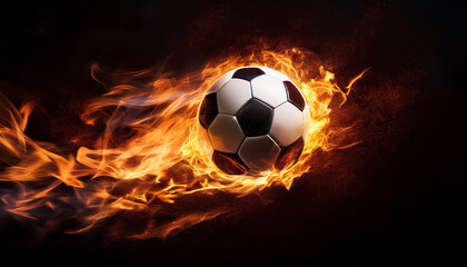 Fototapeta premium illustration of a white soccer ball with a fire effect, a symbol of speed, enthusiasm and struggle