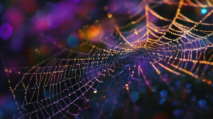 Dew-Covered Spiderweb with Bokeh Background