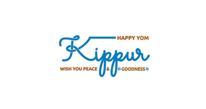 Happy Yom Kippur text Animation on the white screen alpha channel. Handwritten text calligraphy animated typography. Great for celebrations, events, and social media posts. Easy to put into any video