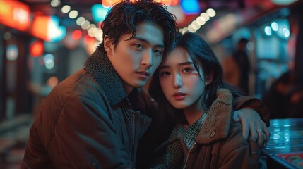 Photo of Young Asian Couple on Background 8k Realistic