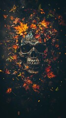 Autumn Wallpaper, Leaves Falling on Spooky Skeleton