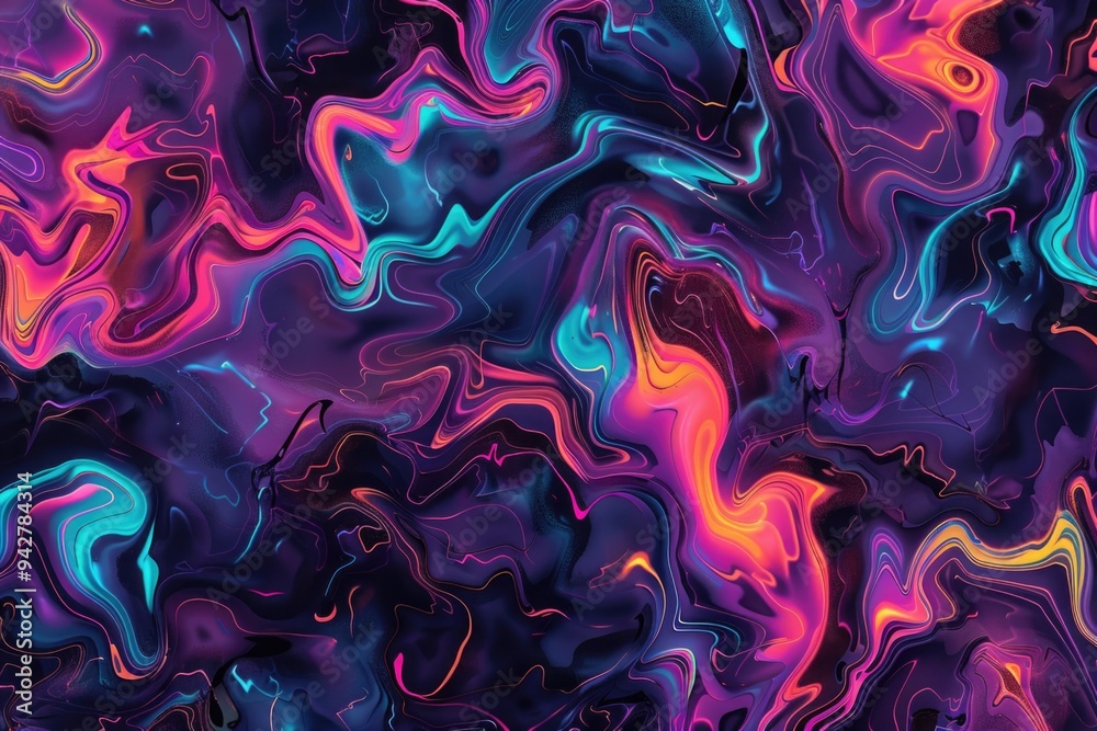 Poster a vibrant and abstract art piece featuring swirling colors on a dark background, perfect for use in 