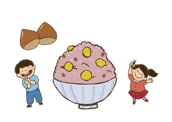 栗ご飯を喜ぶ子どもeps