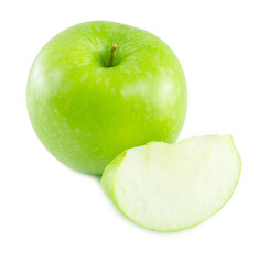 Green apples and half of apple Isolated on a white background