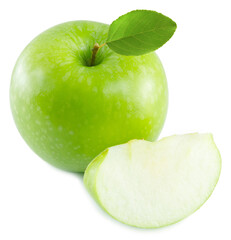 Green apples and half of apple Isolated on a white background